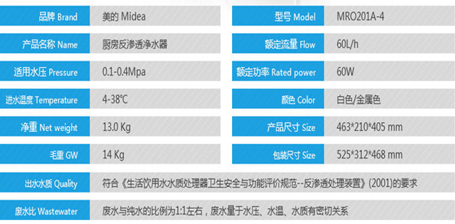 美的反渗透纯水MRO201A-4